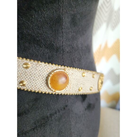 Elite Fresno Womens Western Belt Brown Basket Weave Lucite Polished Stones L - Picture 4 of 6